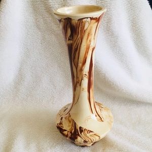 Vtg Alaska Pottery Red-Brown White Swirl Vase